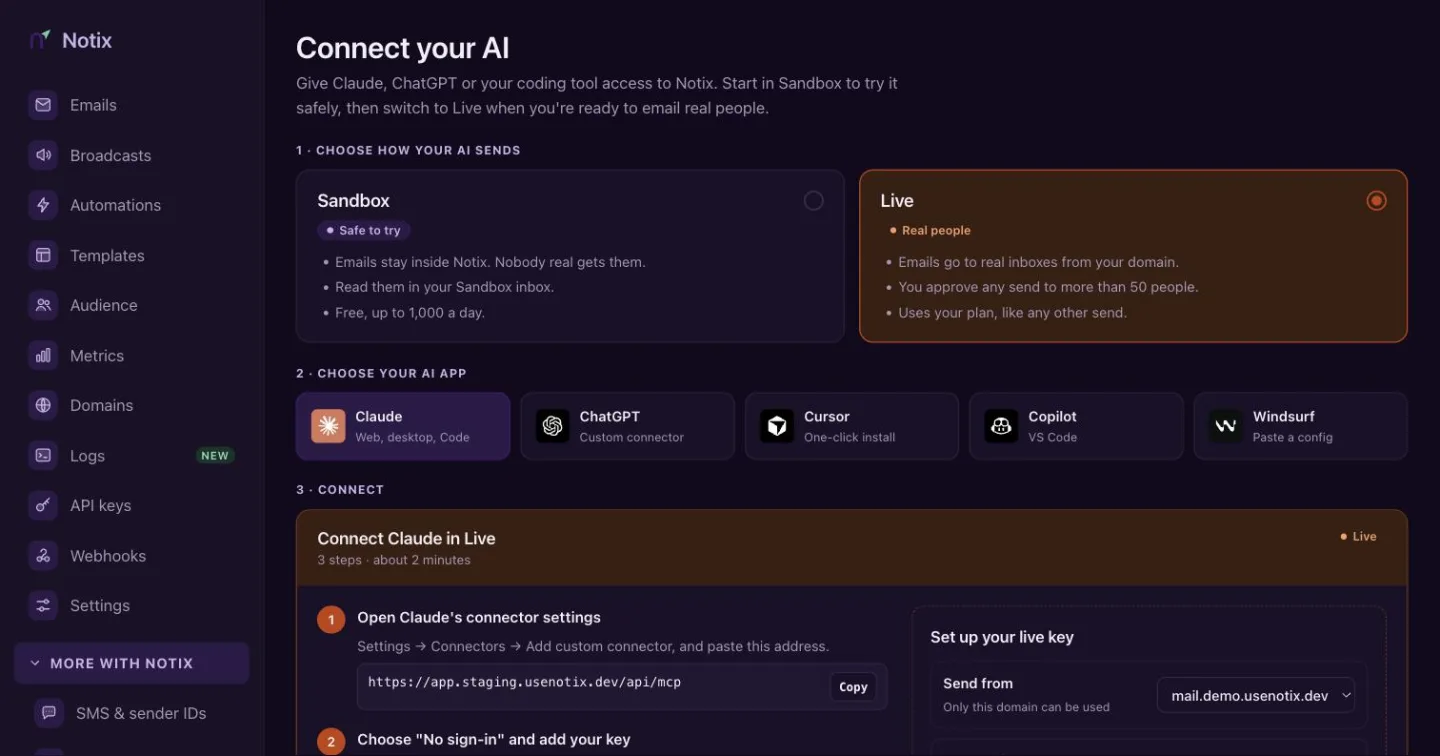 Connect your AI with the domain picker and limits