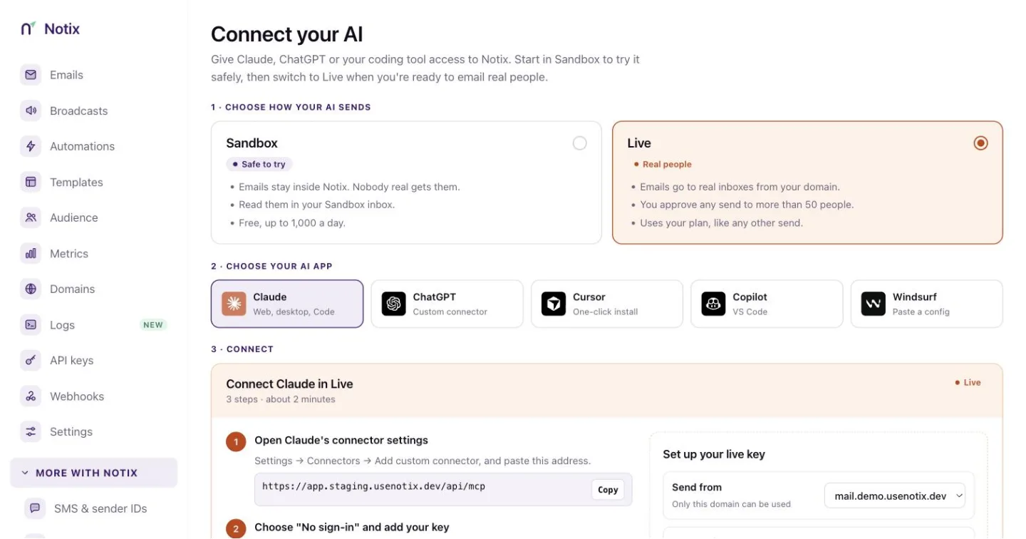 Connect your AI with the domain picker and limits