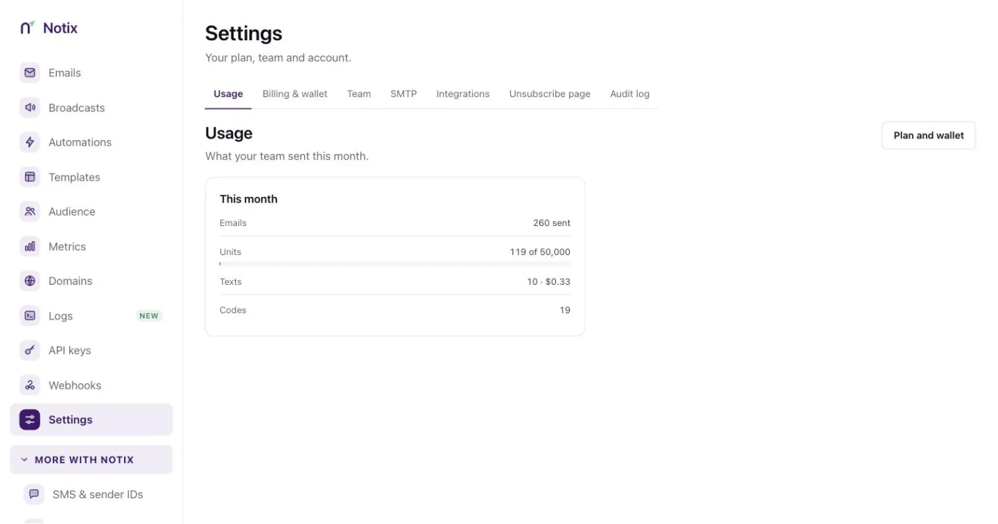 The Settings page